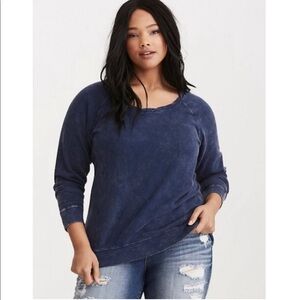 Torrid Blue Pigment Dyed Mineral Washed Back Zip Sweatshirt Size 1
